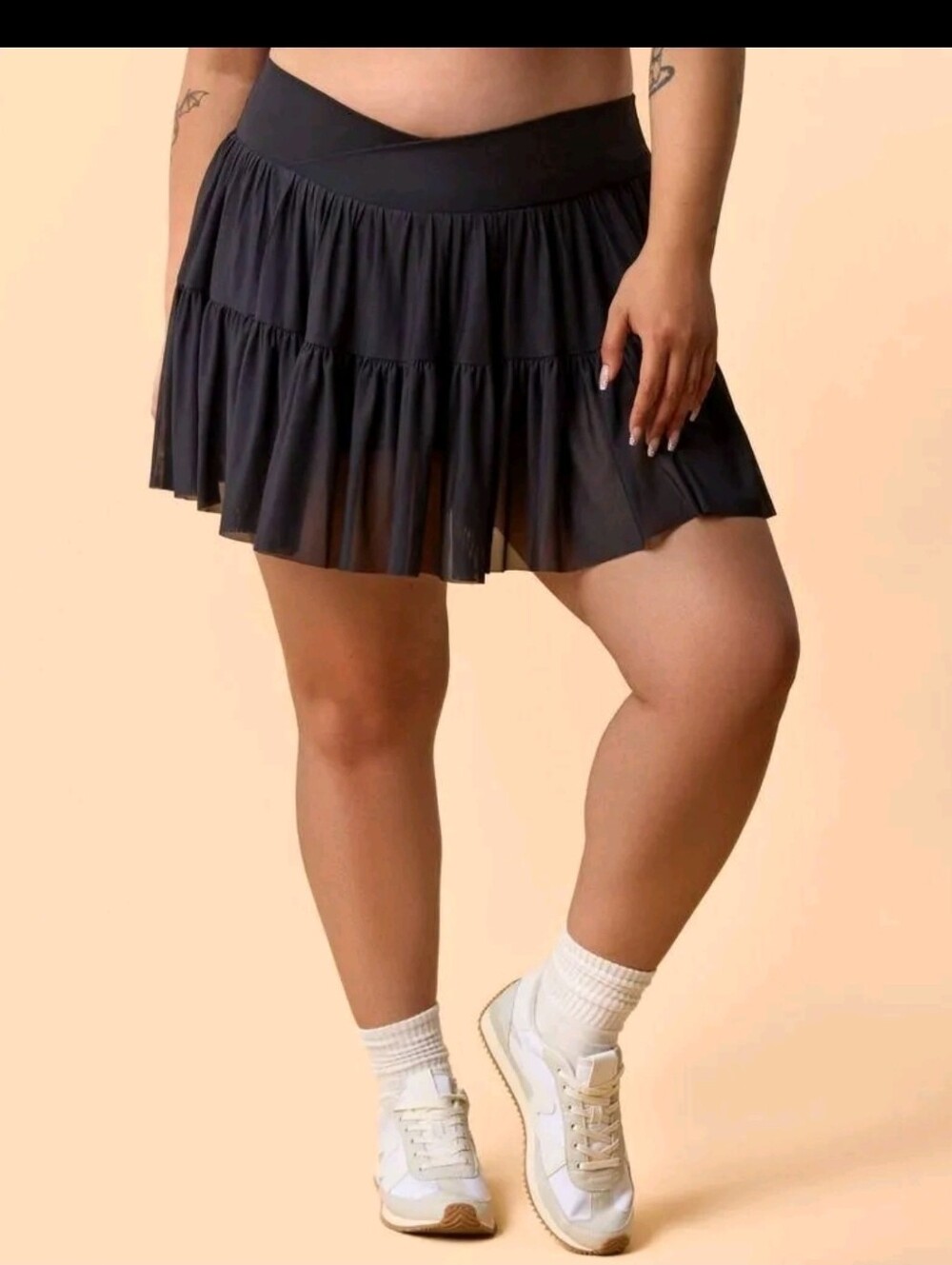 Blogilates Ballerina Skort Black 1X Tiered Mesh Athletic Tennis Skirt Plus Size